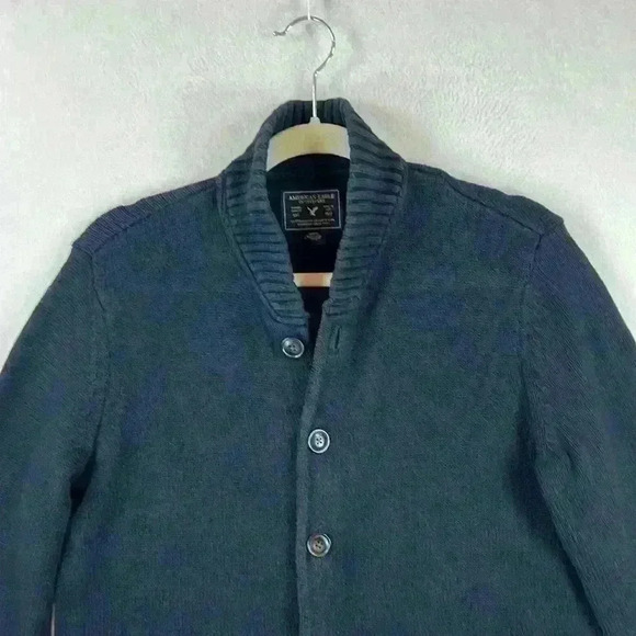 American Eagle Outfitters Cardigan Sweater Sz Medium Blue/White Button Pockets - Picture 3 of 11